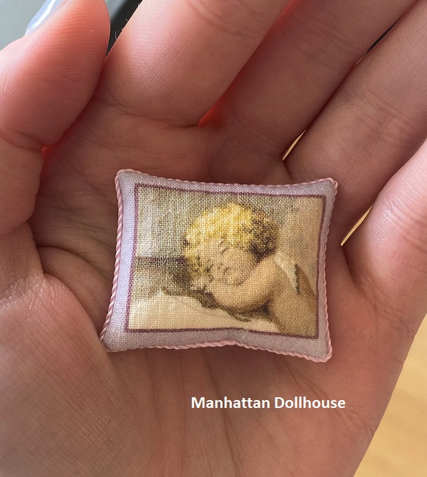 Miniature Pink Pillow - Sleeping Cherub - Click Image to Close